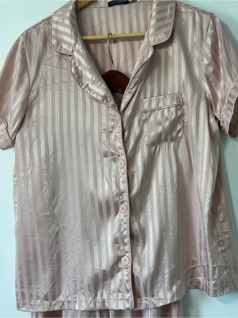 Tart Intimates Blush Pink Satin Stripe Two-Piece Pajama Set flaw - Picture 5 of 13